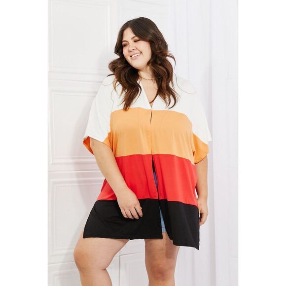 Culture Code Full Size Color Block Short Sleeve Cardigan - Picture 5 of 9
